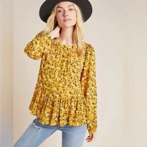 Anthropologie yellow floral Cheyenne peplum blouse (XS) NWT